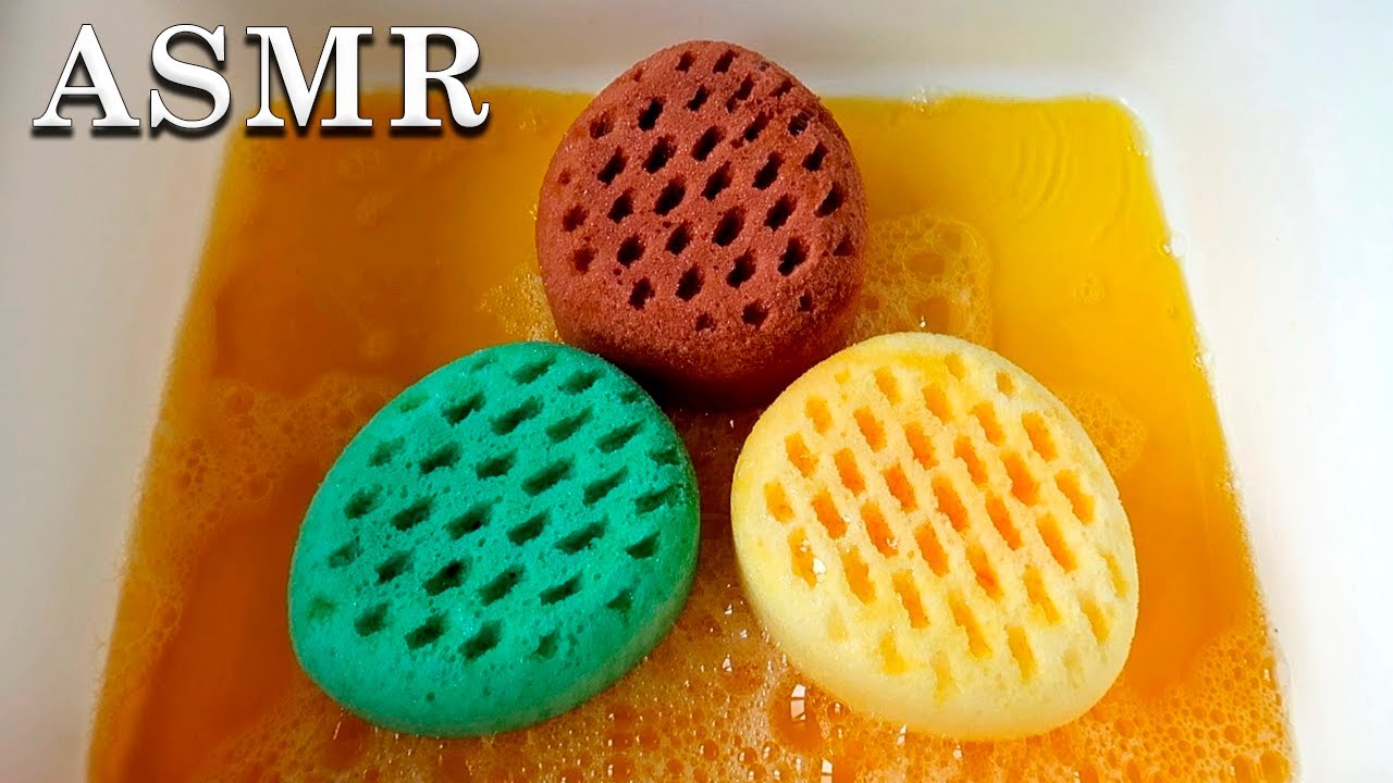 ASMR Mr. Muscle Sponge Squeezing 🧡 New Amazon Sponges 😍 Oddly Satisfying