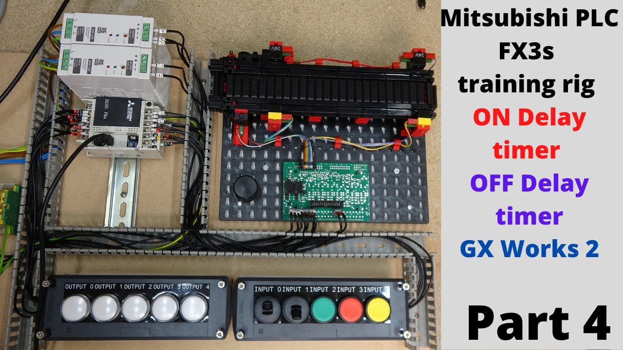 Mitsubishi PLC FX3s training / programming , ON Delay timer, OFF Delay timer with GX Works 2. Part 4