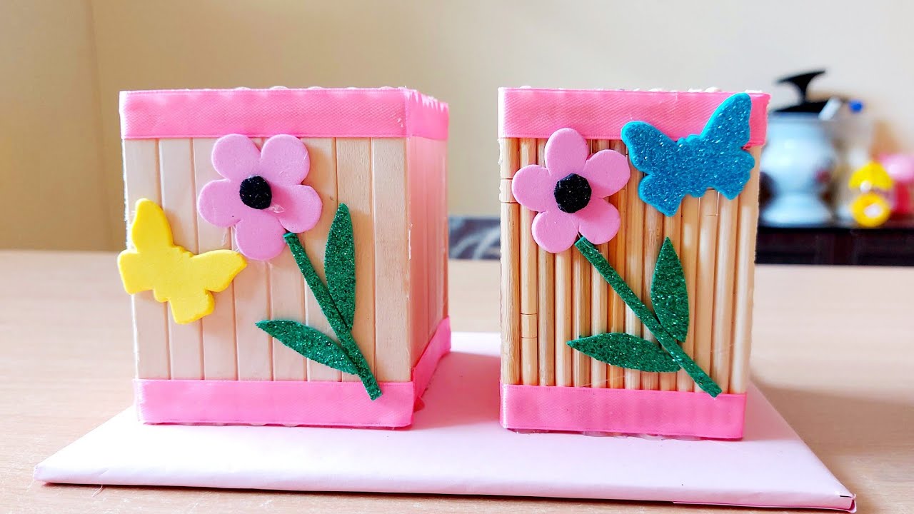 DIY Popsicle Stick Crafts|Chopstick Craft Ideas|Pen Holder|Organizer|Angie Art and Craft