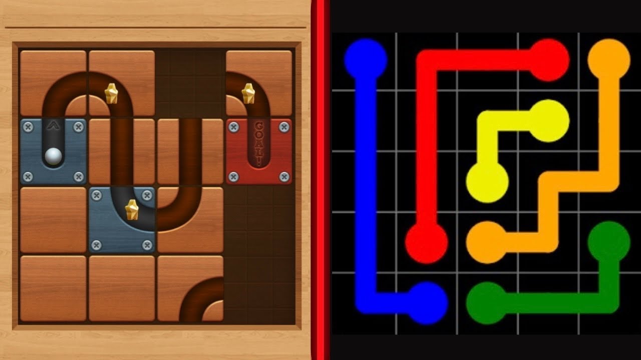 Roll the Ball Puzzle VS 🌈 Flow Free – All Levels Gameplay 🎮