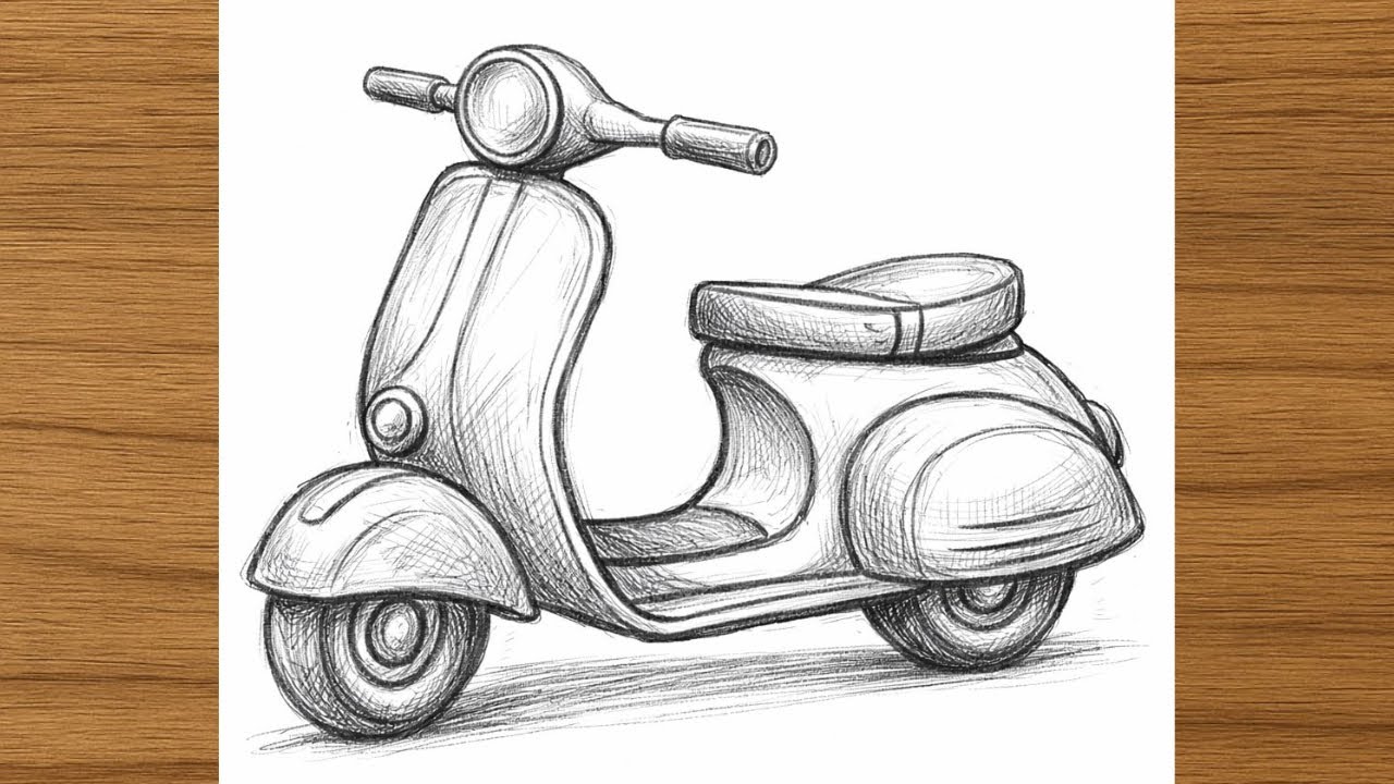 Scooter Pencil Drawing Tutorial | Simple & Clean Steps
