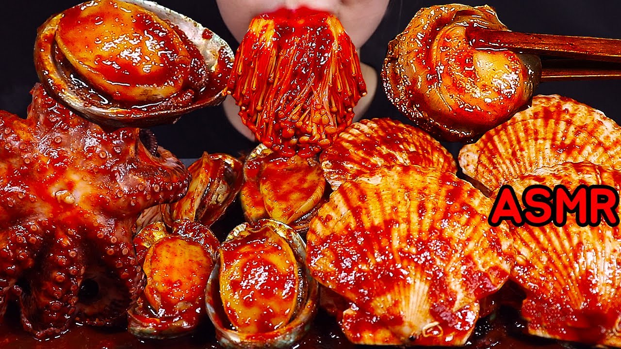ASMR मसालेदार समुद्री भोजन ऑक्टोपस GURITA SEAFOOD PEDAS SPICY SEAFOOD OCTOPUS ABALONE 문어 전복 팽이버섯 먹방