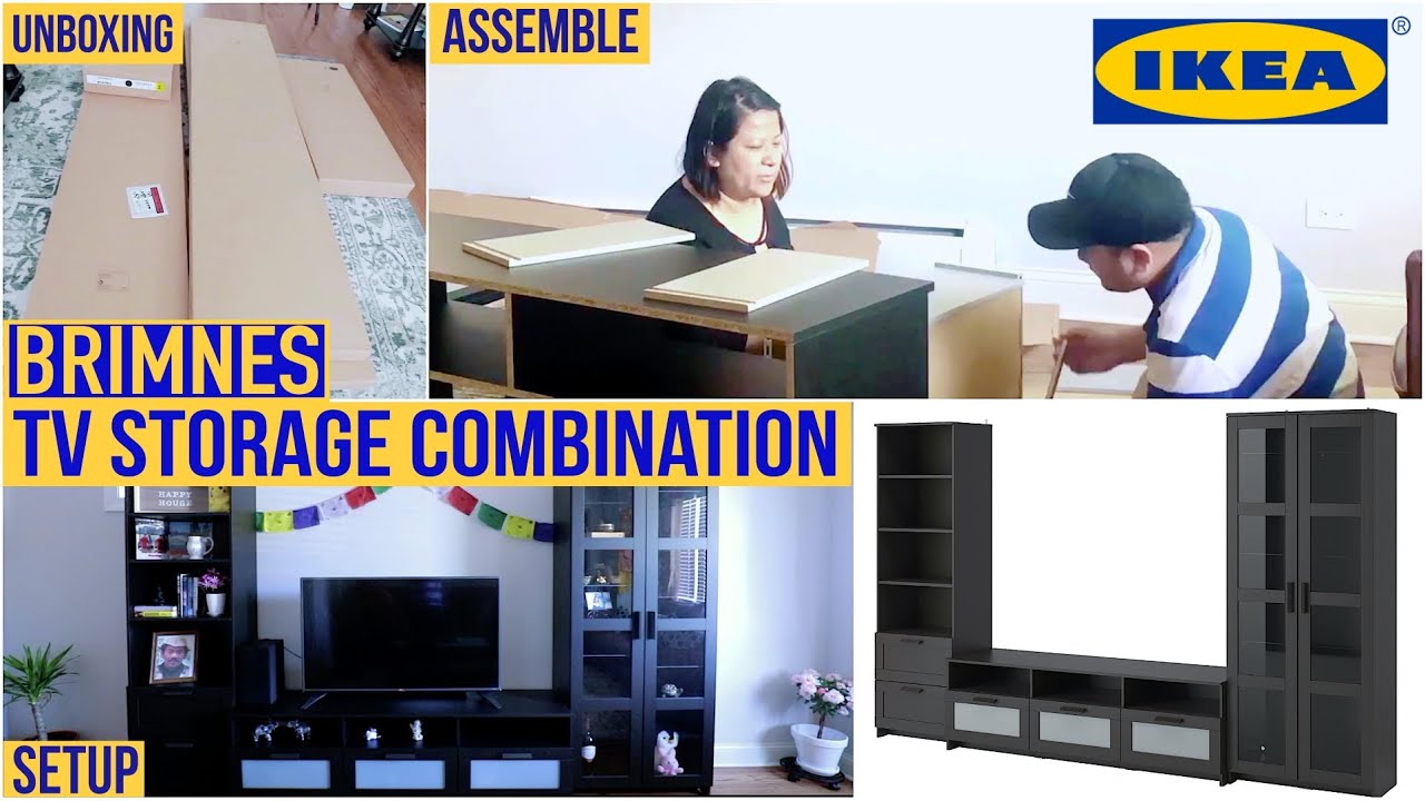 IKEA//BRIMNES, TV STORAGE COMBINATION//GLASS DOORS, BLACK