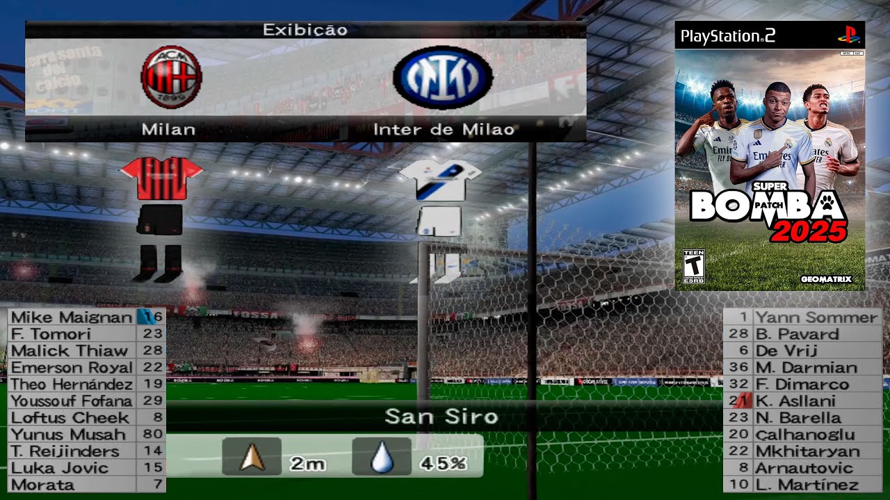 Jogo Milan x Inter de Milão - Gameplay Bomba Patch 2025 Atualizado Janeiro PES #winningeleven #ps2