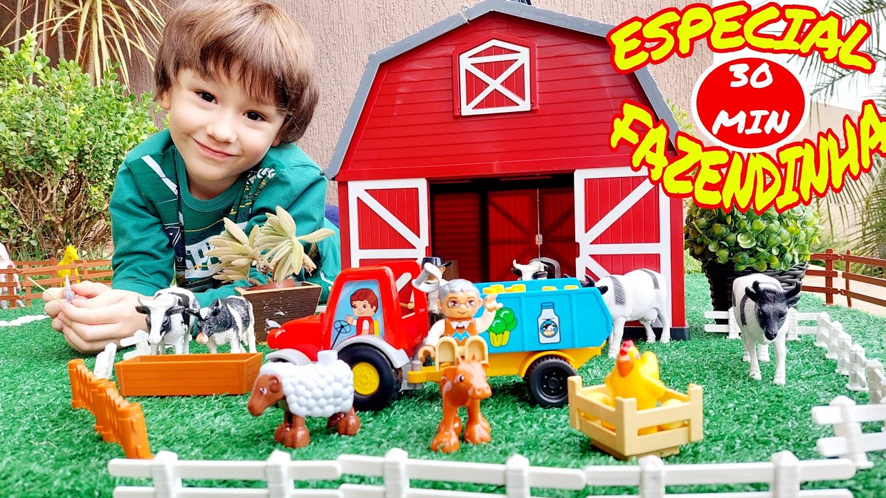 Vaca Cavalo Caminhão e Trator na Fazendinha de Brinquedo do Felipe Canopf | Cow Horse Toy Farm