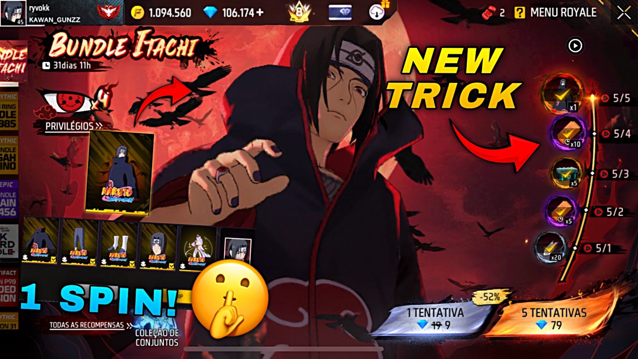Indonesia Server 🇮🇩- Itachi Ascension bundle in only 500 Diamonds, New Trick in free fire new event