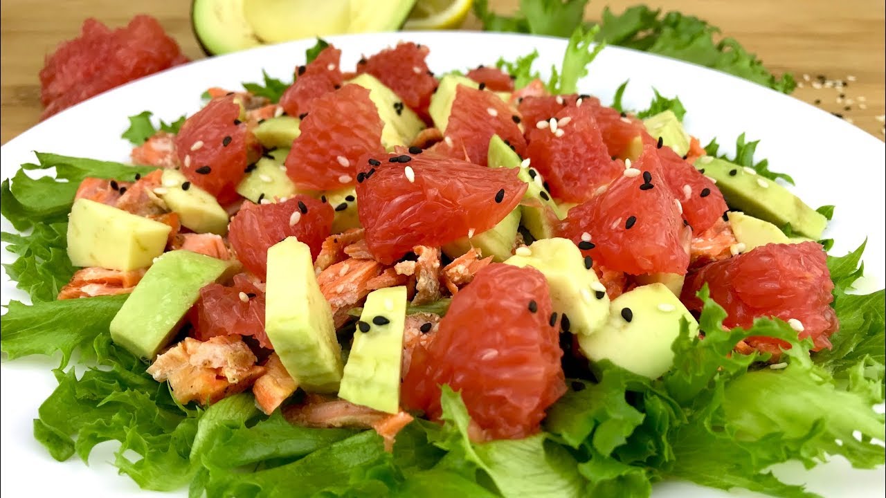 Салат с лососем, грейпфрутом и авокадо. Правильное питание. ПП рецепт / Salad with salmon. Eng sub