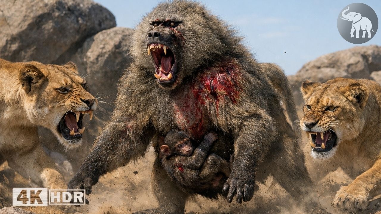 Unbelievable! Baboon vs Lion – A Shocking Face-Off in the Wild #animalessalvajes