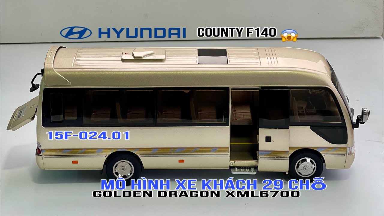 [Review] Mô Hình Xe Khách 29 Chỗ Golden Dragon XML6700J38Q 1:24 Dealer Paudi - Hyundai County 1:24