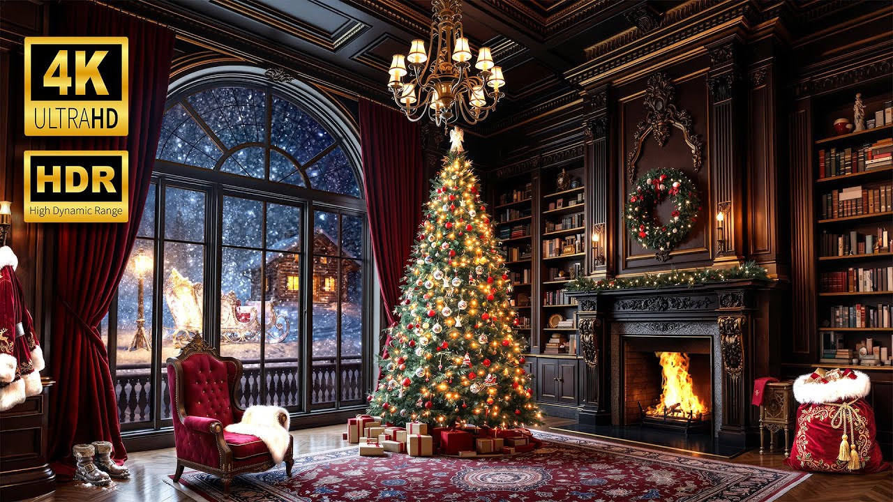 The Ultimate 4K HDR Christmas Ambience 🎅 Modern Holiday Vocals, Fireplace & 🎄 Santa&rsquo;s Home