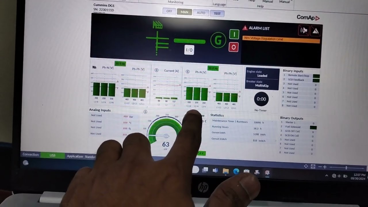 ComAp InteliGen4 200 Controller parameter Display screen