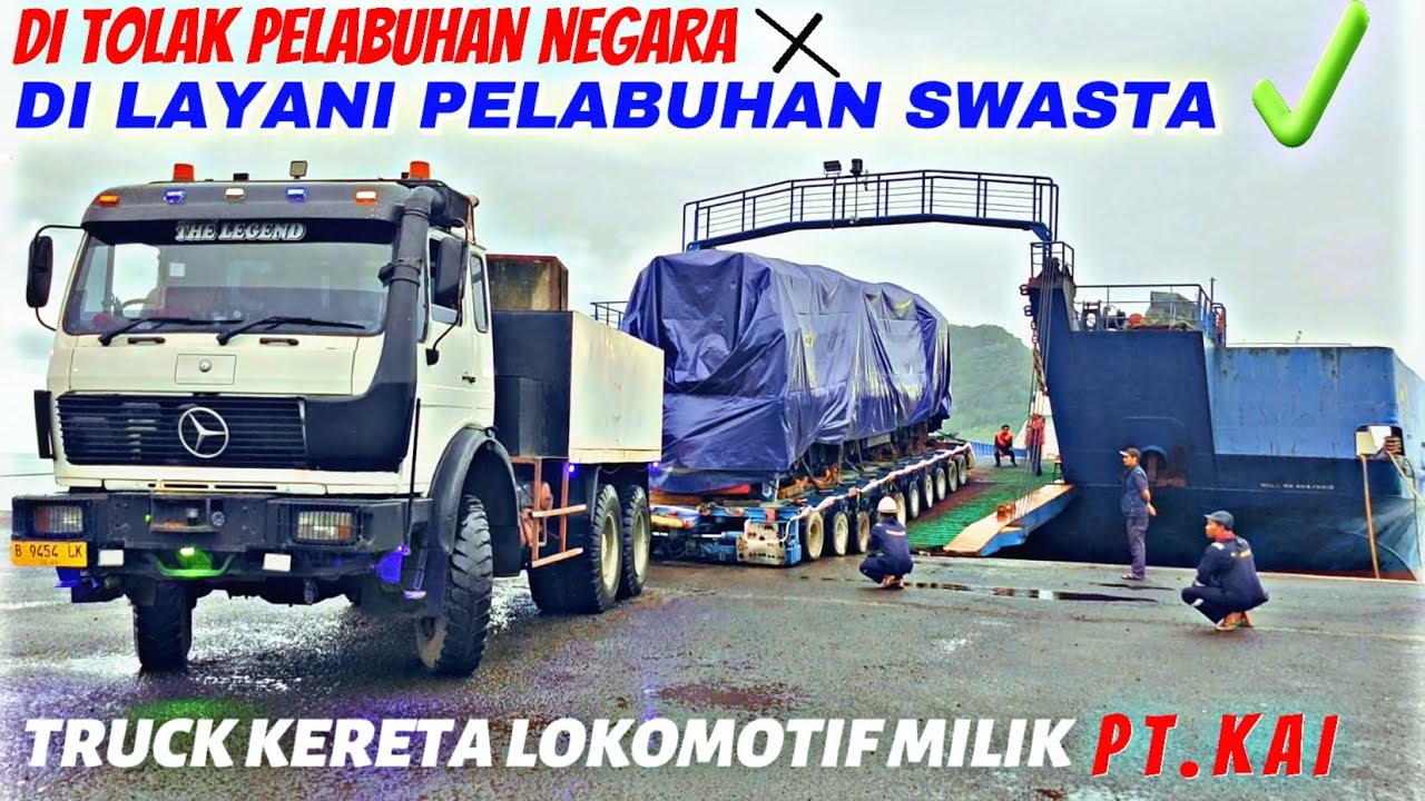 OVERLUD❗DI TOLAK NAIK KAPAL TRUCK KERETA API LOKOMOTIF DI PELABUHAN BAKAUHENI LAMPUNG