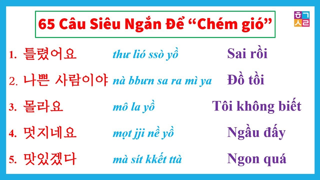 65 CÂU TIẾNG HÀN SIÊU NGẮN ĐỂ 