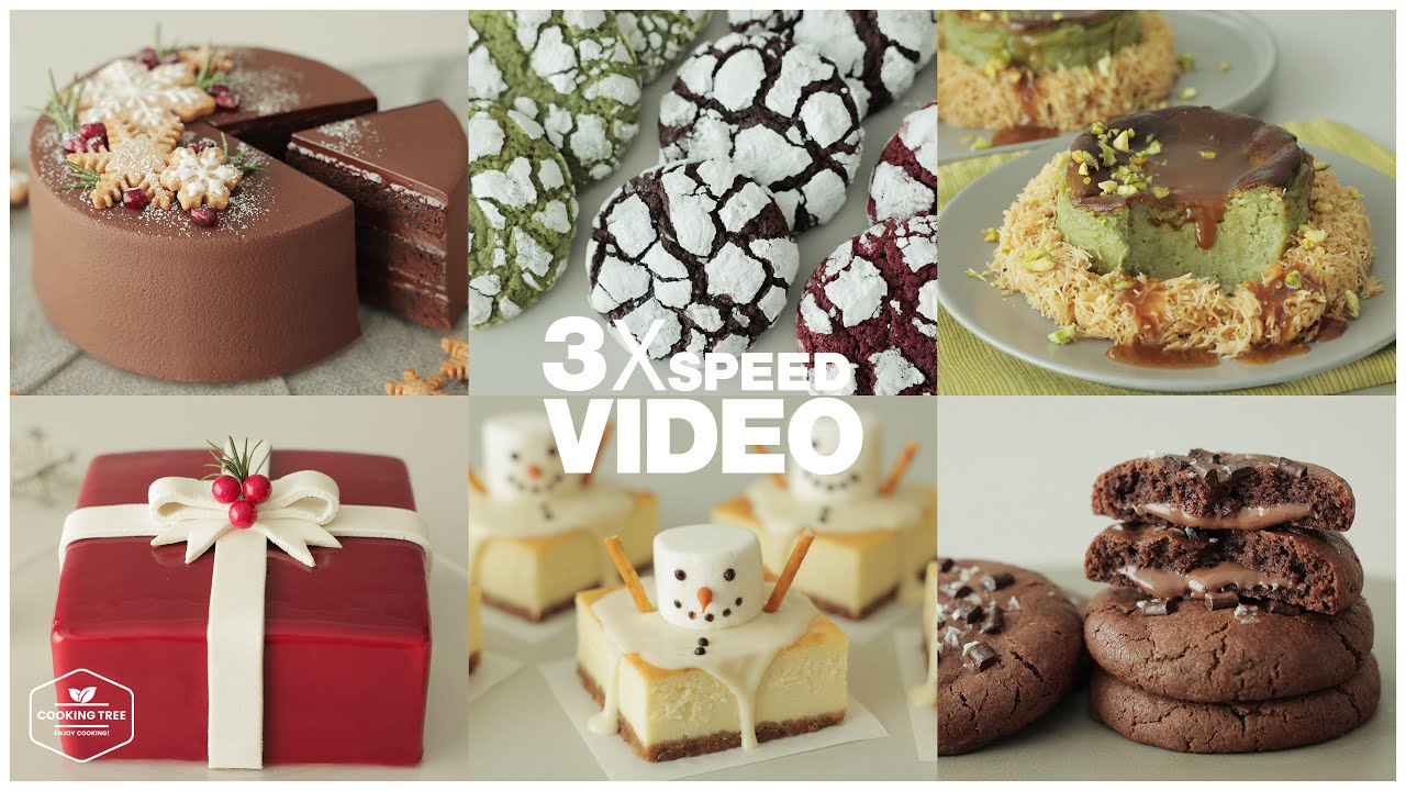 (143) 3x Speed 케이크 디저트 베이킹 영상 | Cake Dessert Baking Video | 초콜릿 케이크, 바스크 치즈케이크, 누텔라 라바 쿠키, 오레오 아이스박스