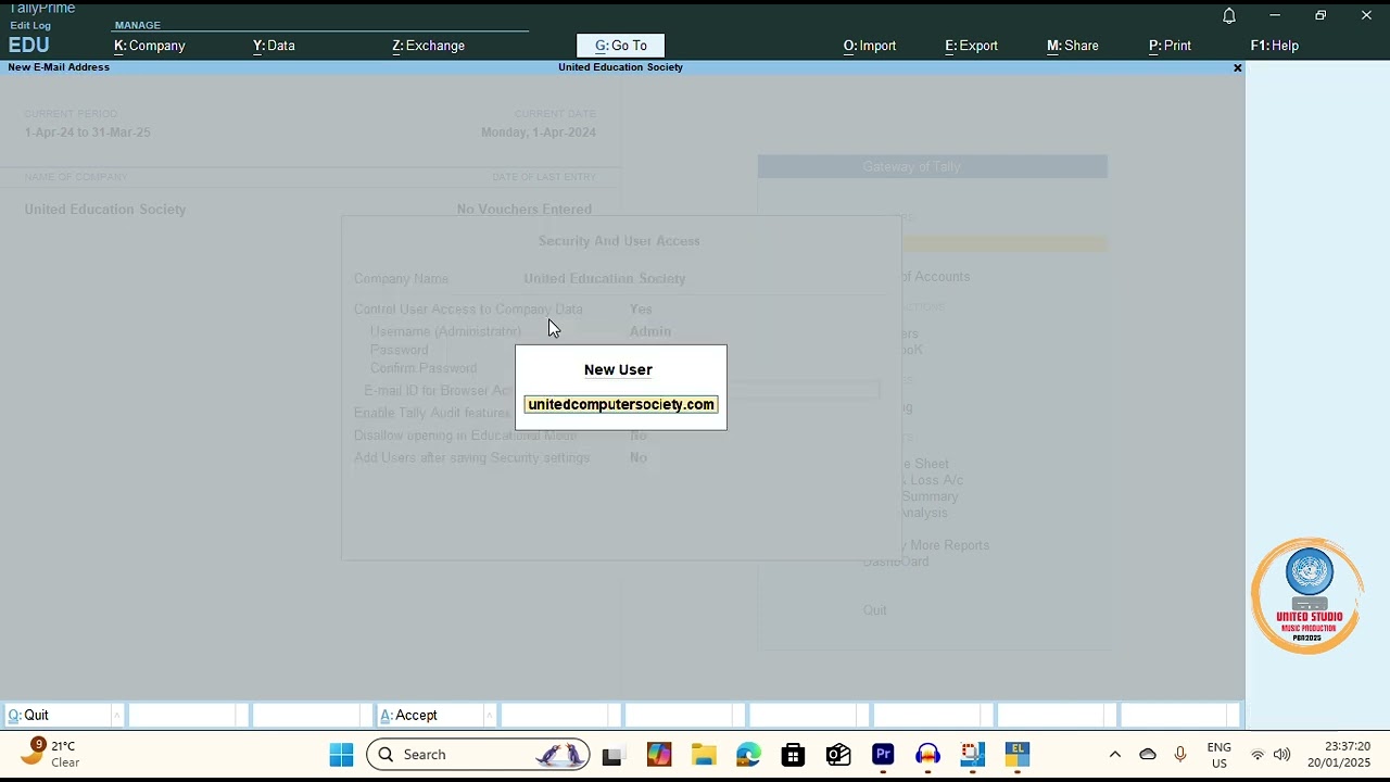 Tally Prime Multiple User Creation single user and multiple users Tally Prime Data Entry Operator