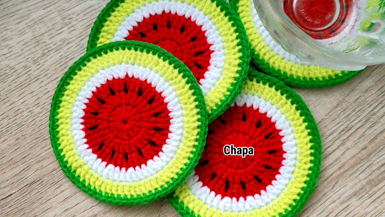 🍉Crochet Watermelon Coaster tutorial | Crochet Fruit Coaster #crochetcoaster #crochettutorial