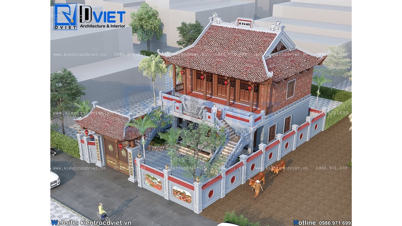 Tuyệt phẩm thiết kế nhà thờ họ (từ đường) 2 tầng 3 gian 4 mái 11,6x16m tại huyện An Lão, Hải Phòng