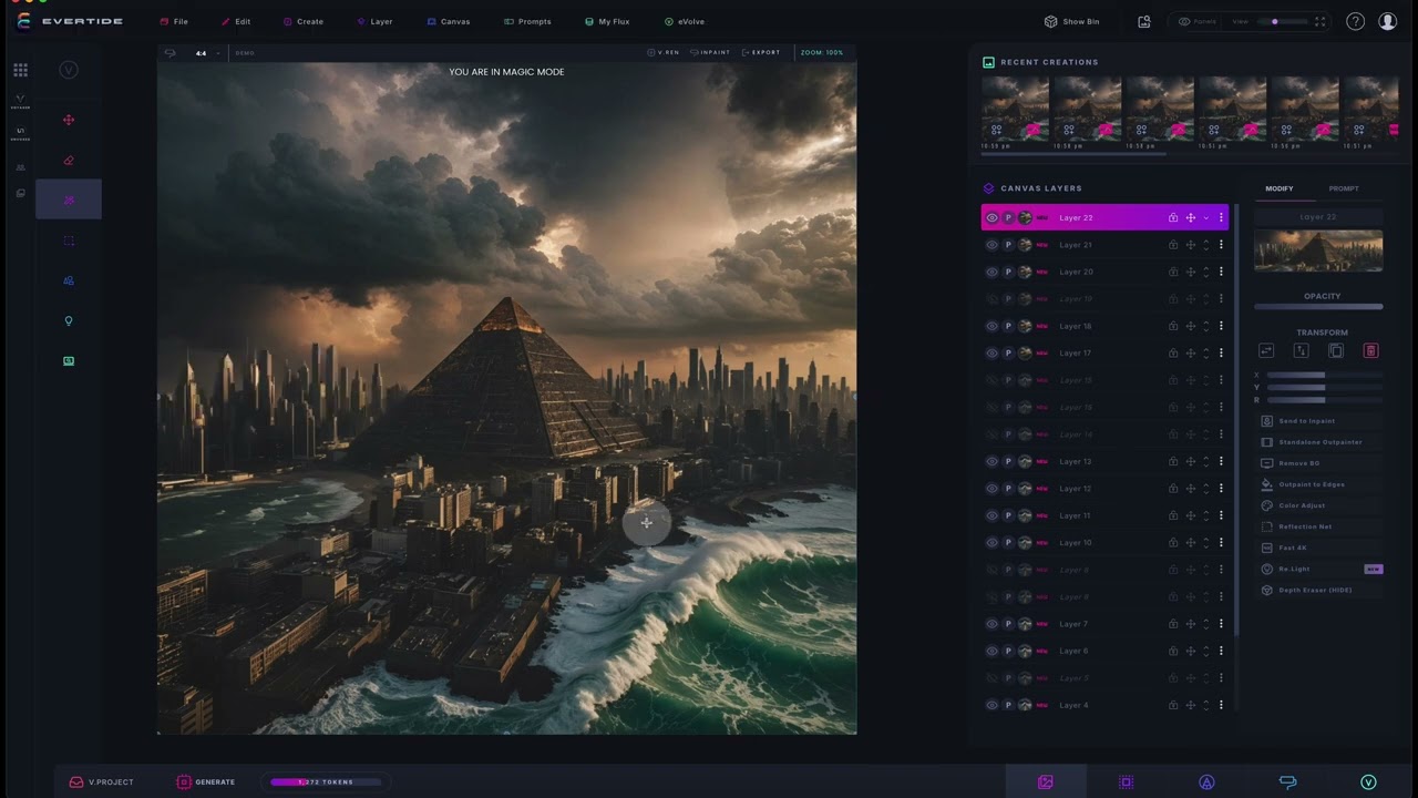 AI-Generated Cityscape | Evertide AI Canvas | Matt Painting a Large Futuristic City