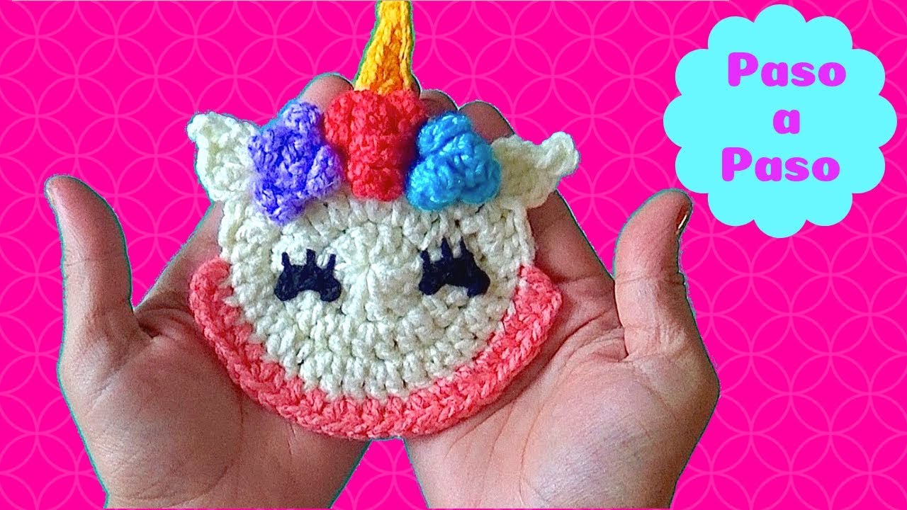 UNICORNIO TEJIDO A CROCHET PASO A PASO PARA APLICACIONES