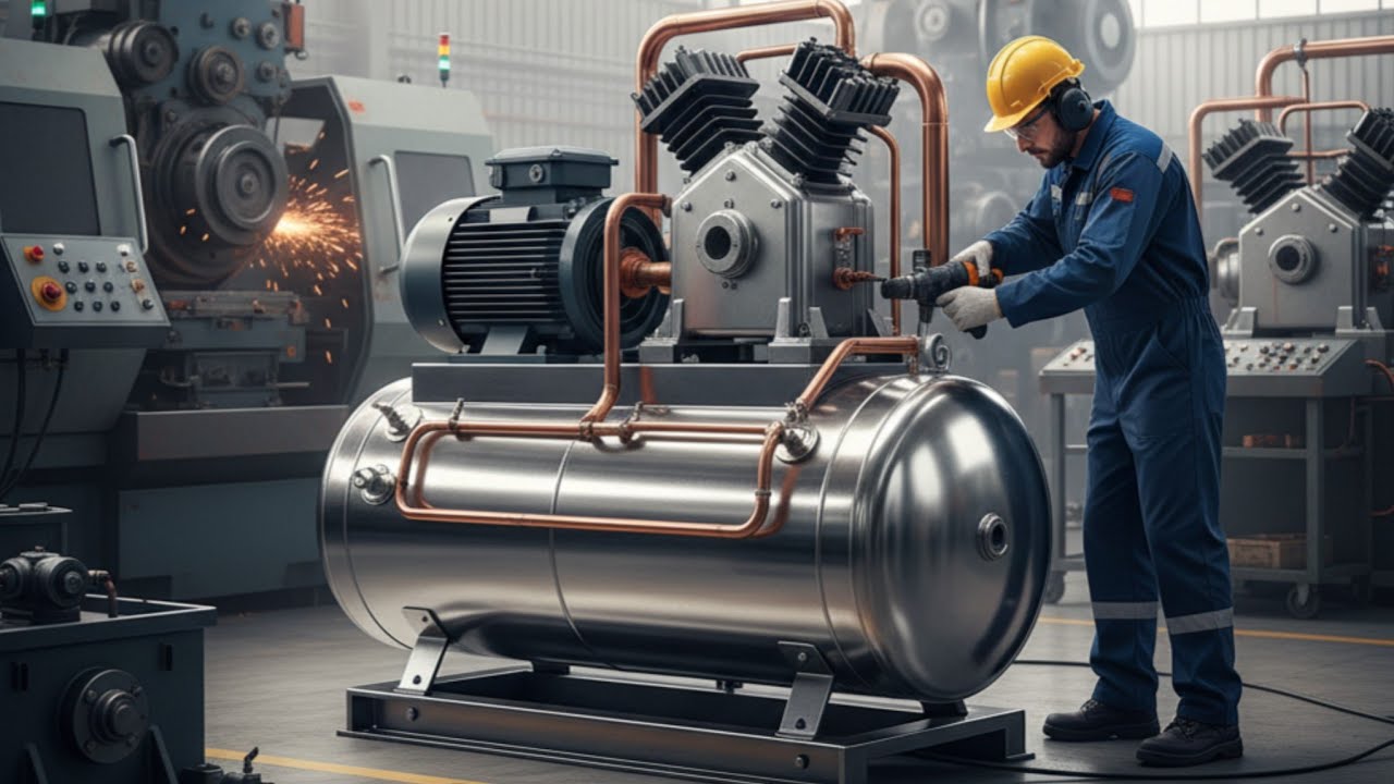 Incredible Air Compressor Complete Process | Raw Material to Finish Air Tank Machine