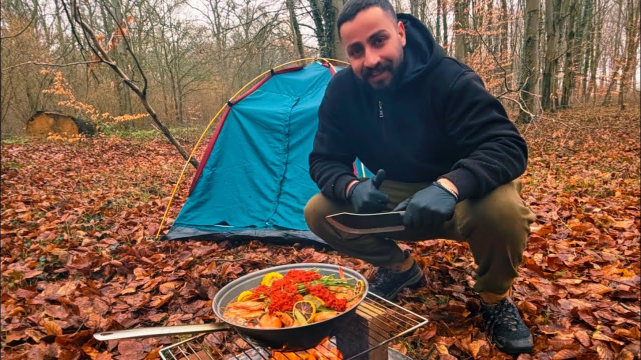 تخييم بالطبيعة 🏕️وطبخ سيفود على النار🔥(مغامرات كشكول)