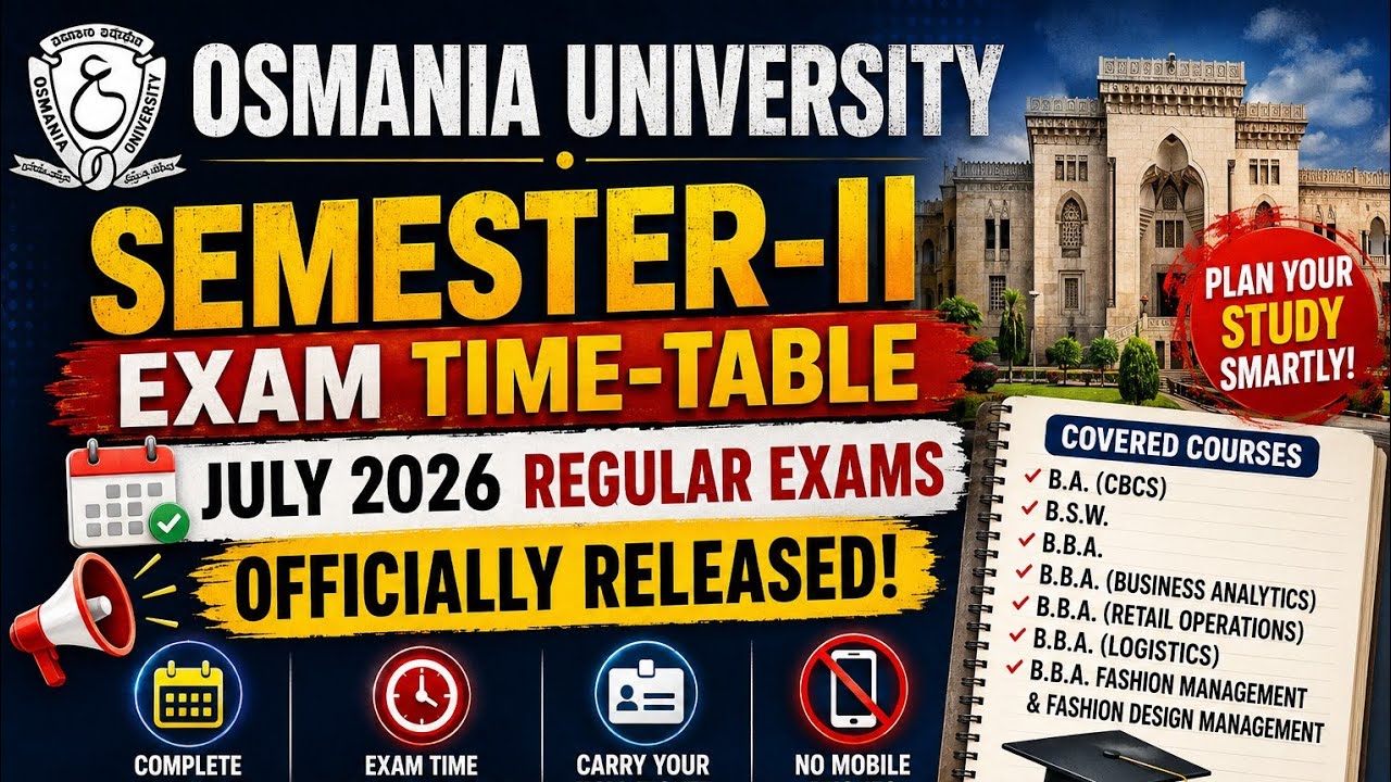 OU Degree Semester 2 Exam Time Table 2026 Out 🔥 | July Regular Exams | Official Schedule