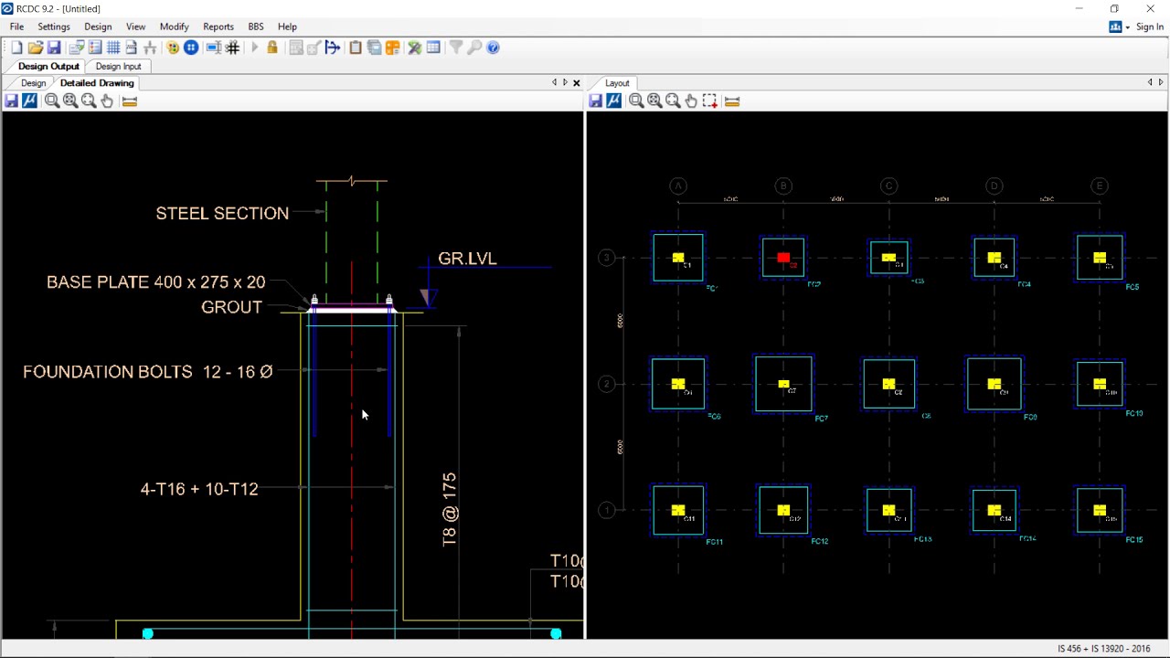 RCDC Design of Pedestal and Footing for Steel Building