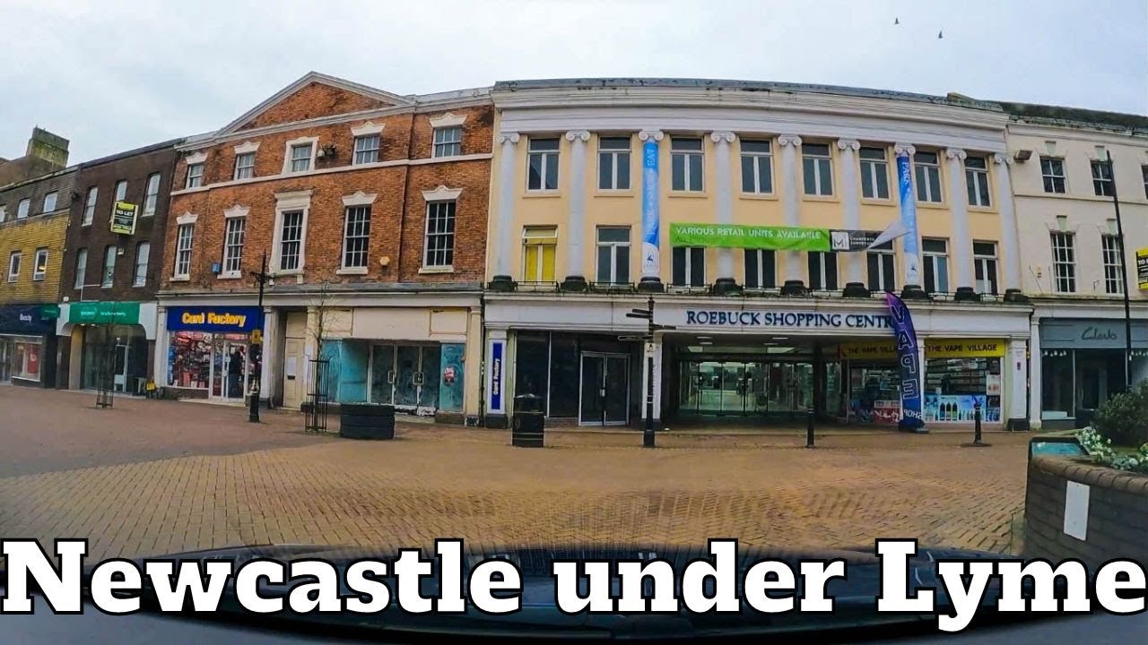 Driving in NEWCASTLE UNDER LYME Town Centre ENGLAND united Kindom UK