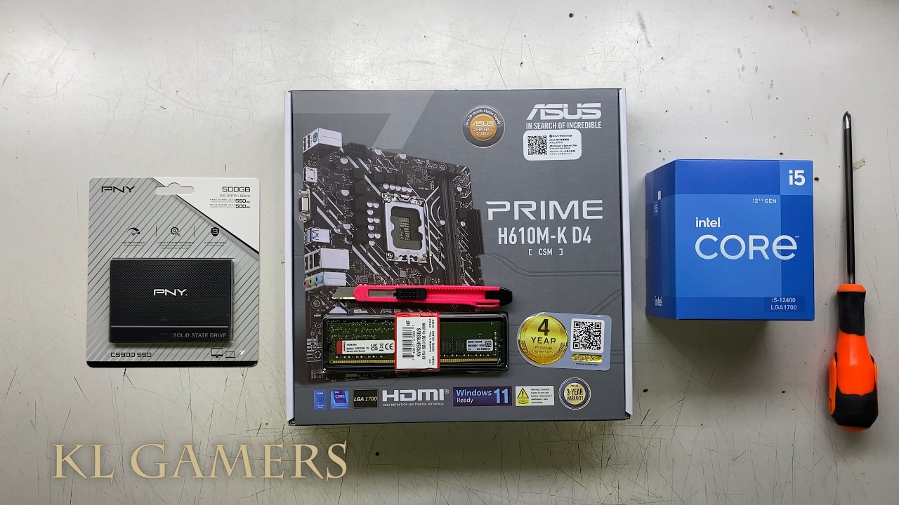 intel Core i5 12400 ASUS PRIME H610M-K D4 CSM PNY SATA III SSD Easy Desktop PC Build