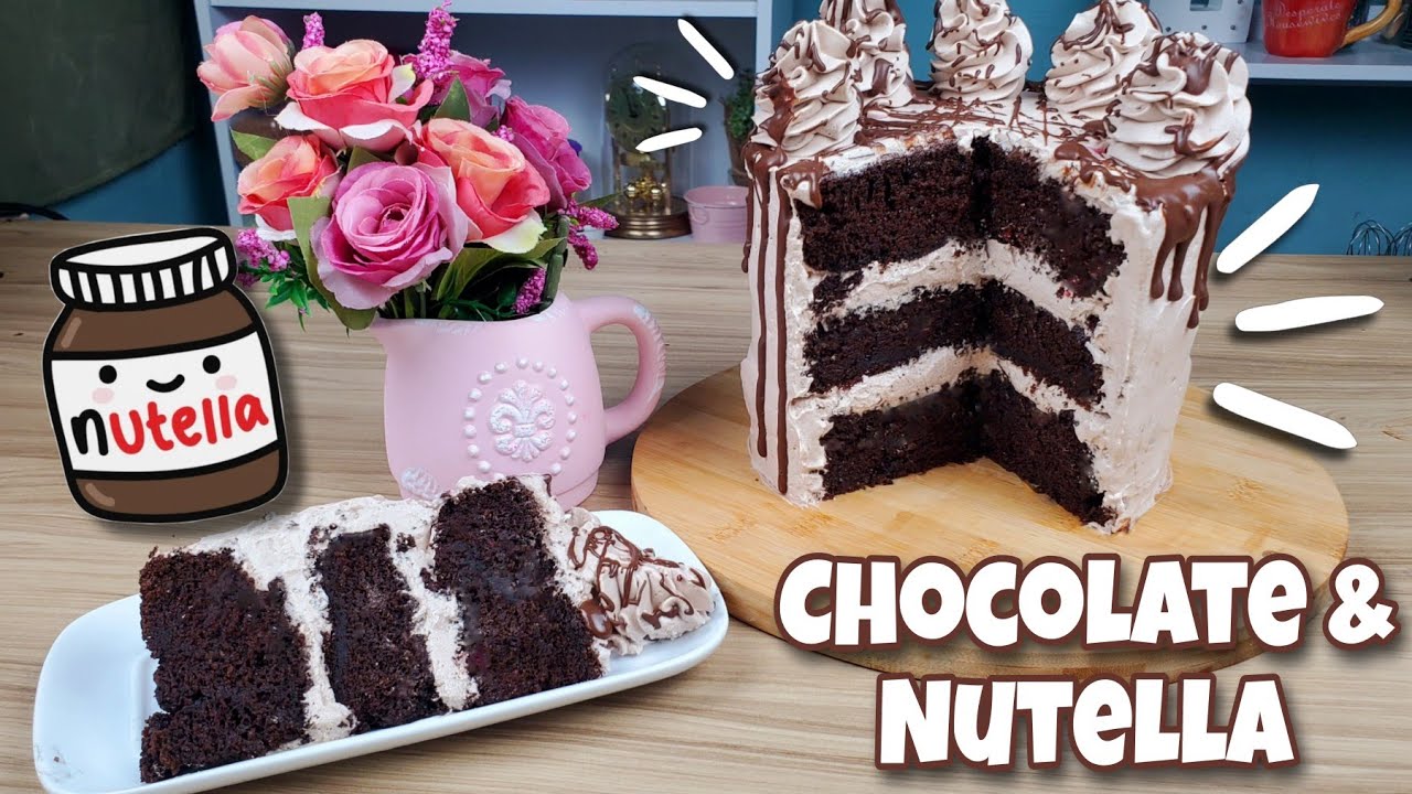 Un delicioso PASTEL HUMEDO DE Chocolate 🍫 con Crema de NUTELLA receta de Pan ESPONJOSO