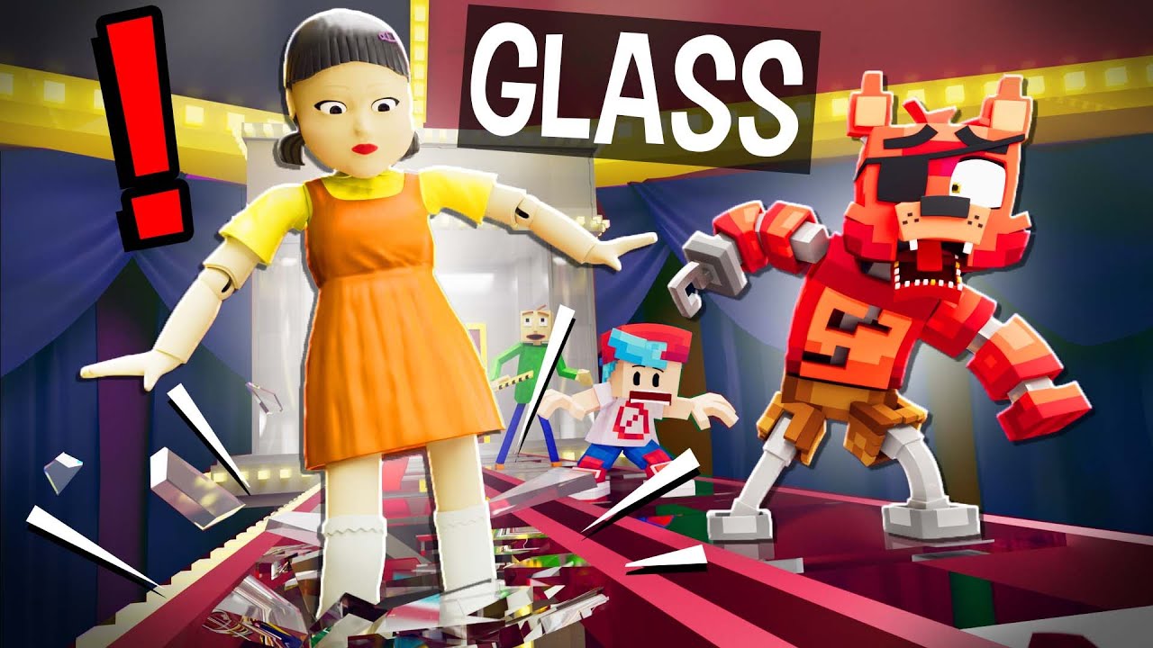 SQUID GAME GLASS BRIDGE vs. Friday Night Funkin', Among Us, FNAF, Baldi, and Bendy!
