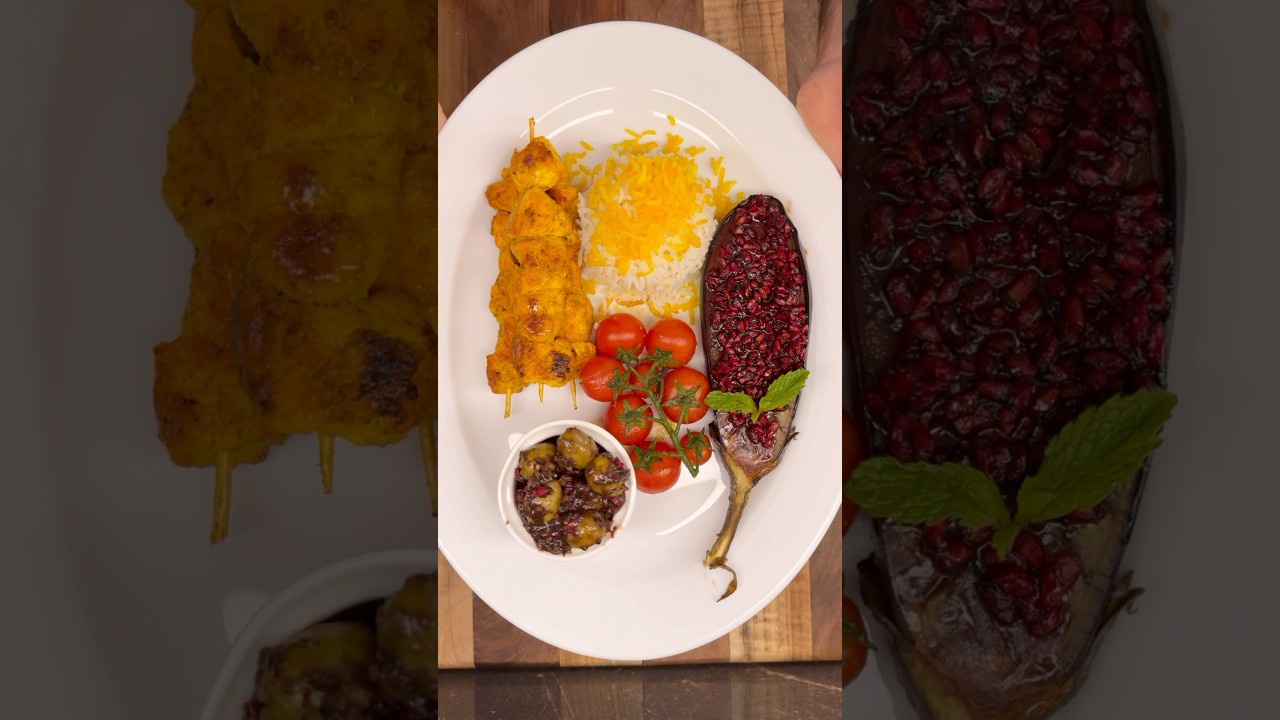 Saffron marinated chicken with eggplant and marinated olives with Navab Ebrahimi,Enjoy!