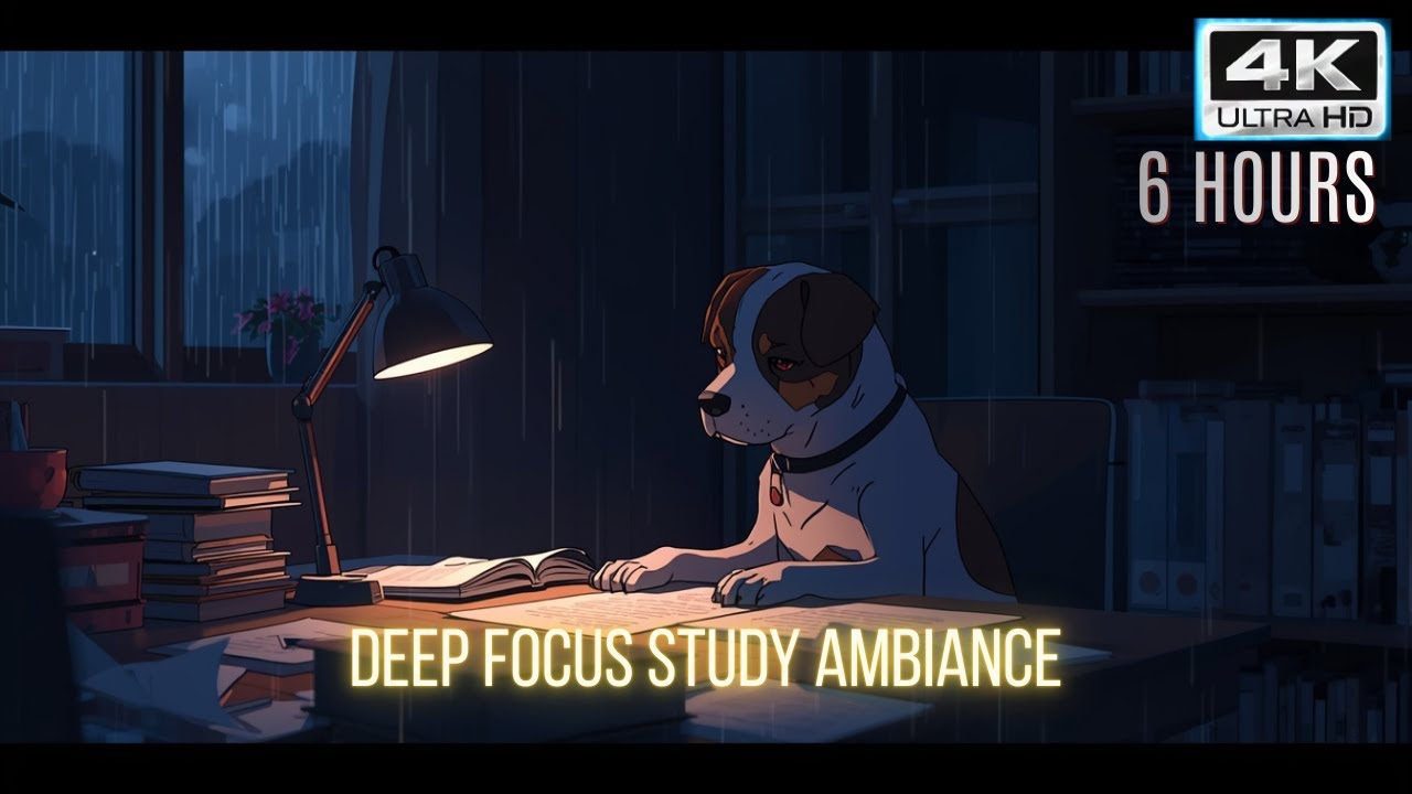 Late Night Study with Your Loyal Companion 🐾 Warm Lamp Focus Ambience | 4K 432Hz Rain