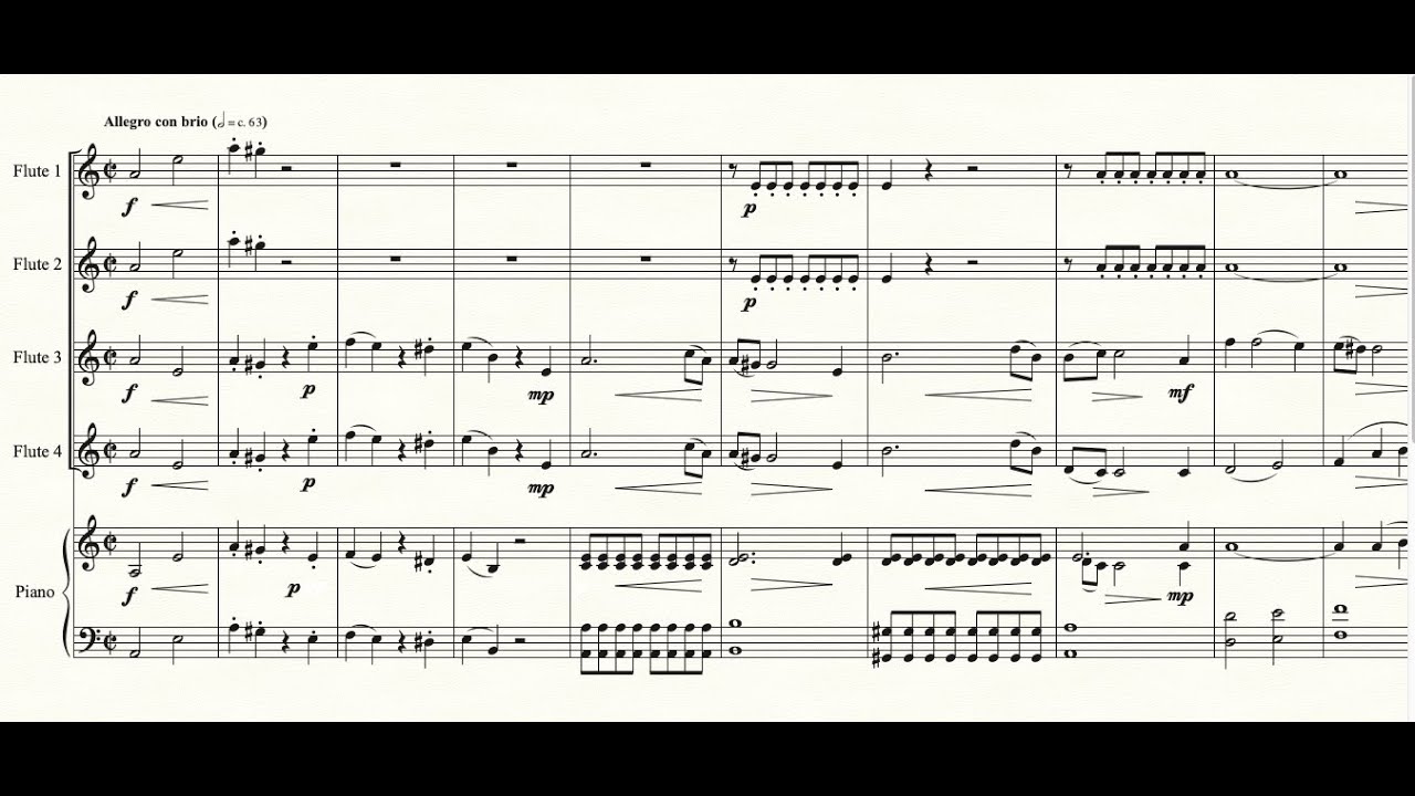 Haydn - Symphony no 44, 1st mov. arr.  for 4 fl and pf, play along with a virtual ensemble, fl 1