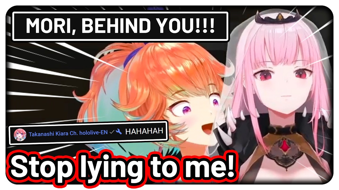 It took Calli 3 minutes to notice Kiara was pranking her 【Hololive EN】