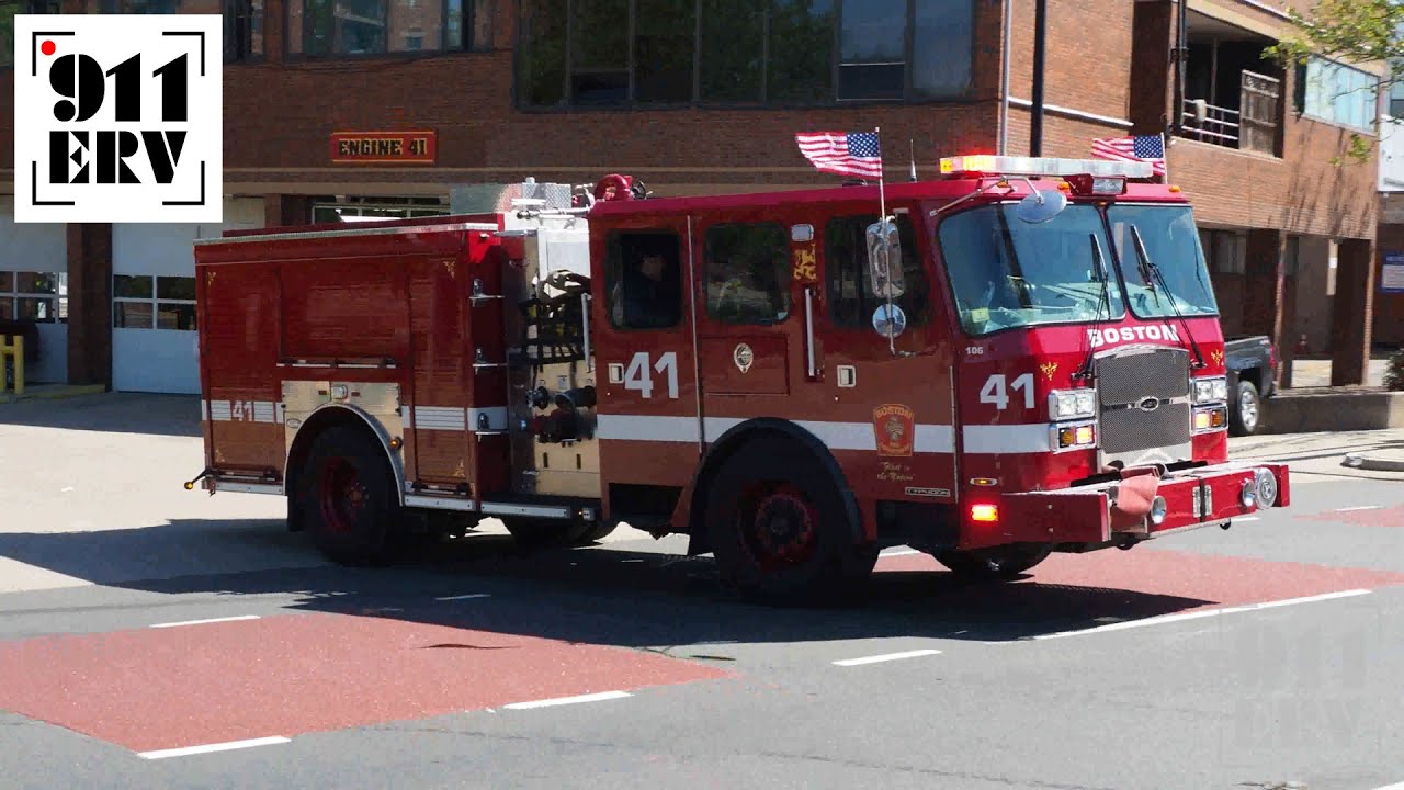 Boston Fire Ladder 14 and Engine 41 Responding