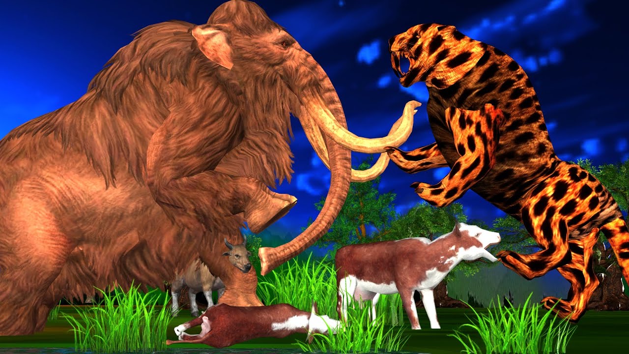 Zombie Jaguar and Woolly Mammoth Elephant Rescue Cow Family Wind Animal Doodles Mammoth