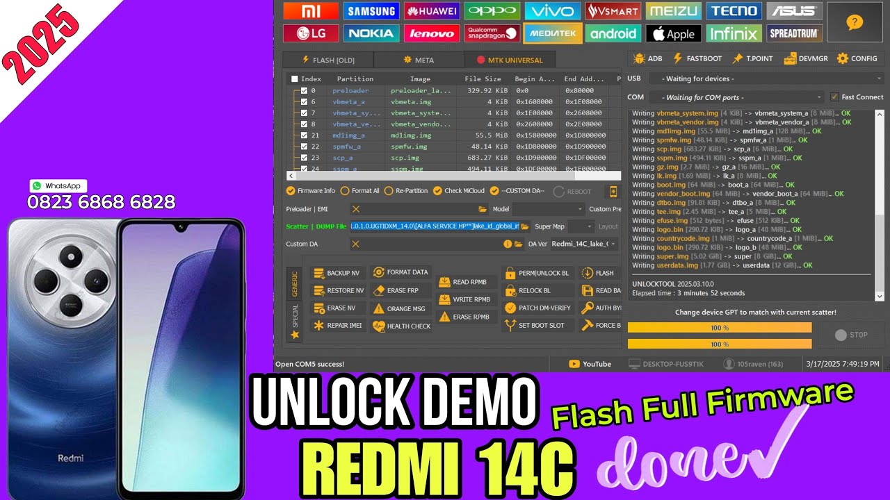 Redmi 14C | Unlock Demo | Reset FRP  | Flash Full Firmware
