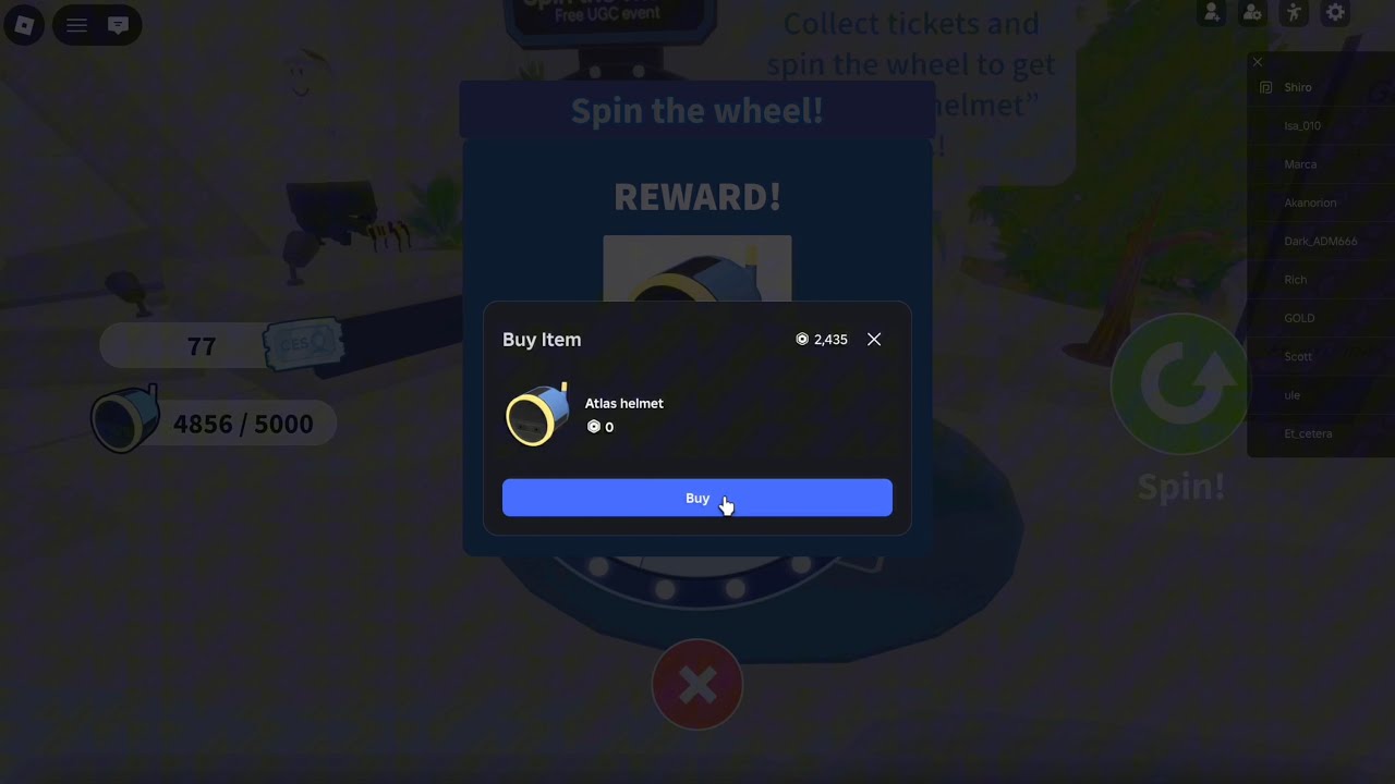 Sniped Atlas helmet in Hyundai Future Adventure (obby)