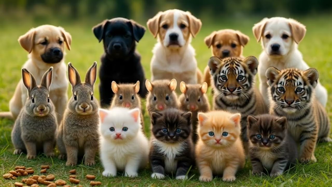 Animals playing happily together in a cozy home, running, jumping, and sharing joyful moments