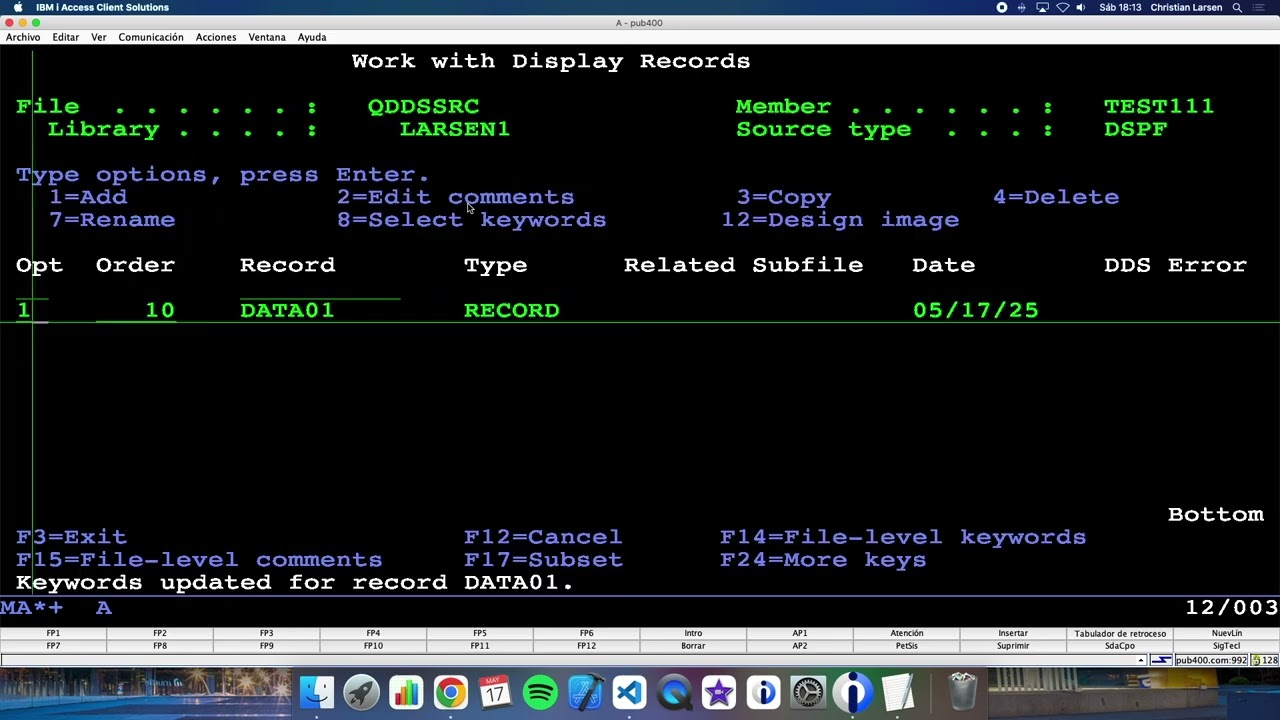 Coding in RPG (IBM i/AS400). Using SDA to design a basic screen.