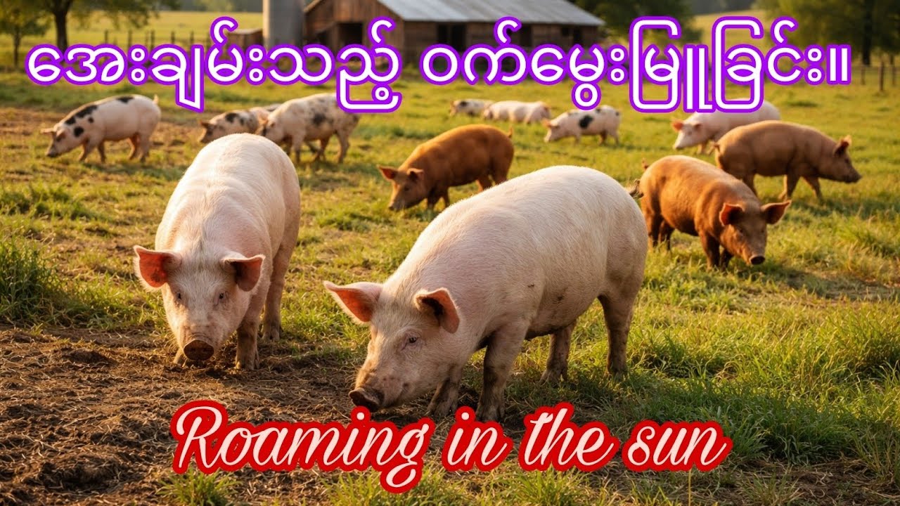 ခြံထဲ သွားလာနေသည့် ခြံတိုးဝက်မကြီး။ Huge Pig roaming in the Farm 