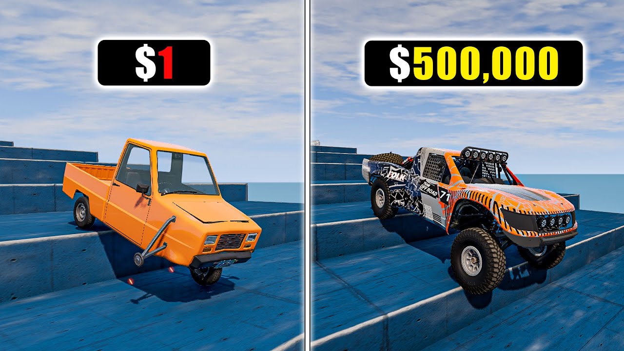 $1 vs $1,000,000丨Cars VS Potholes VS Stairs #2 - BeamNG.Drive Challenge
