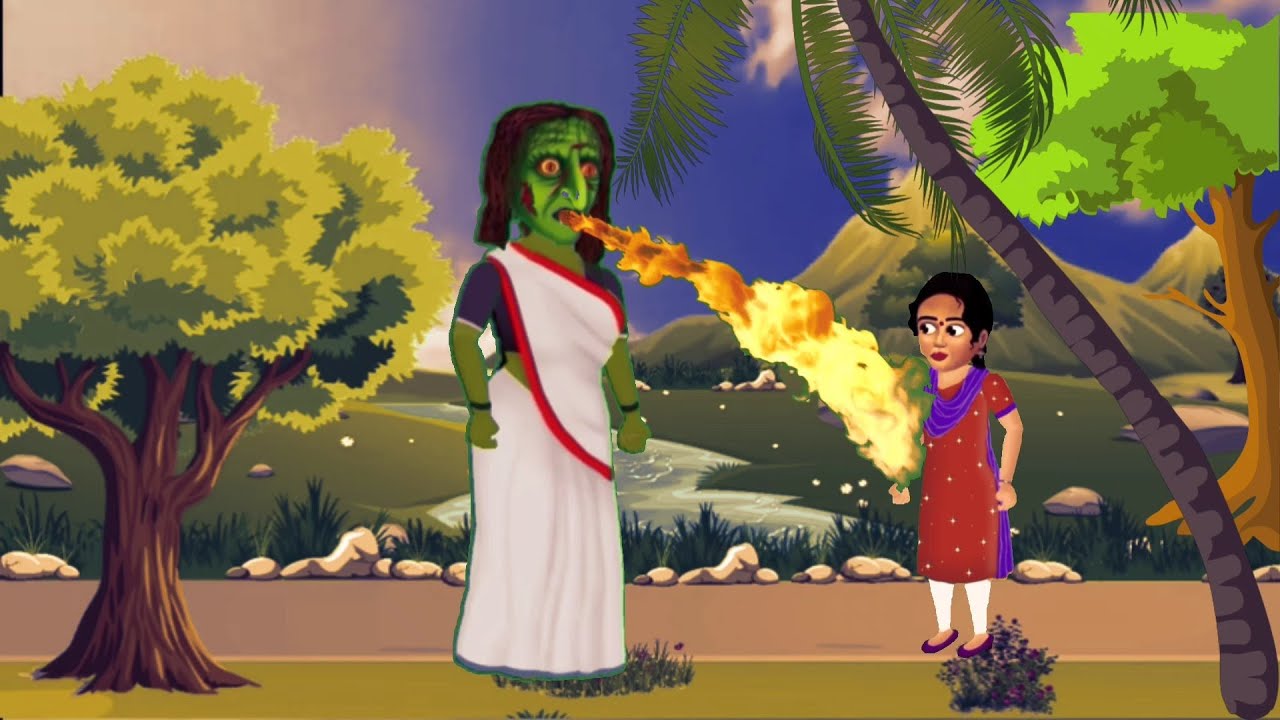 बीवी बनी चुड़ैल, भूतिया गांव, Cartoon moral stories, ghost story,