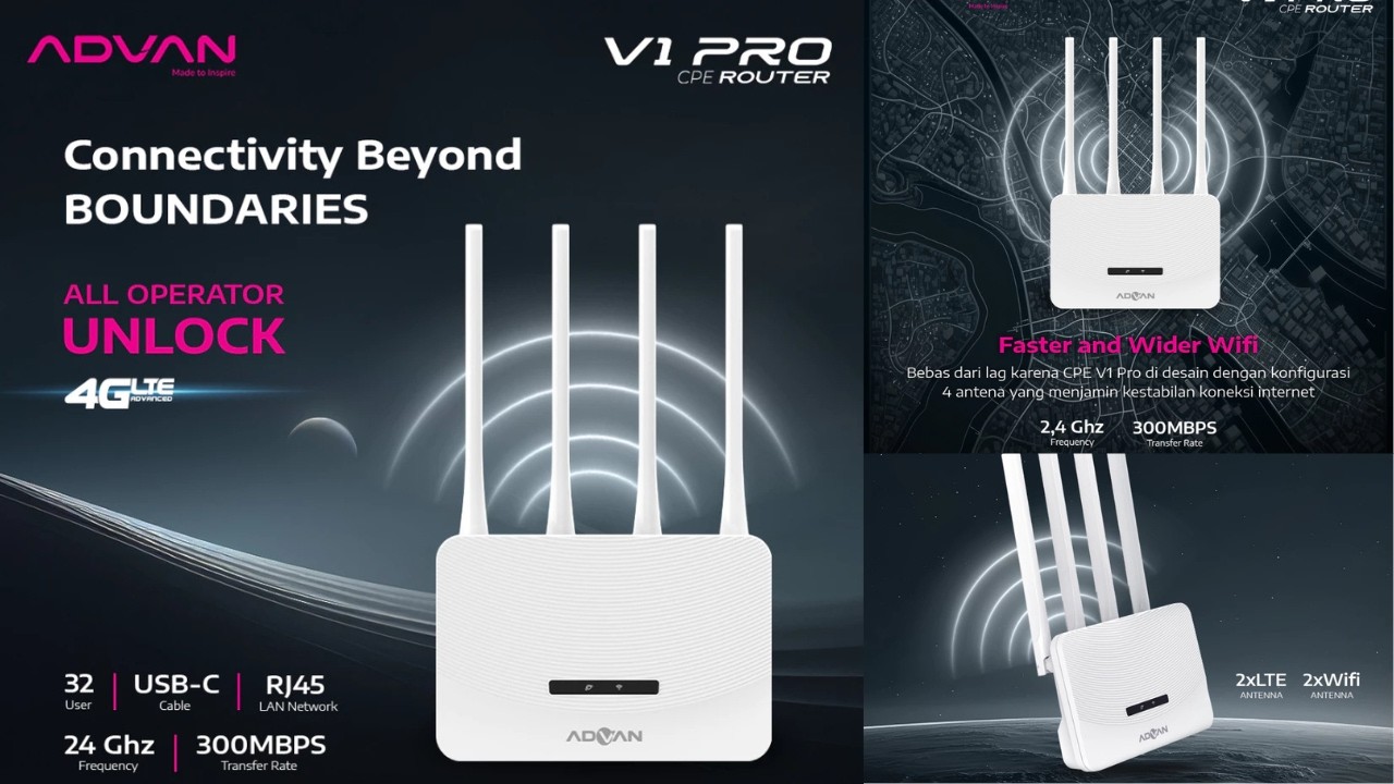 ADVAN CPE V1 Pro 🔥 Modem + WiFi Router 4G LTE Unlock All Operator | 4 Antena |Garansi Resmi 1 Tahun!