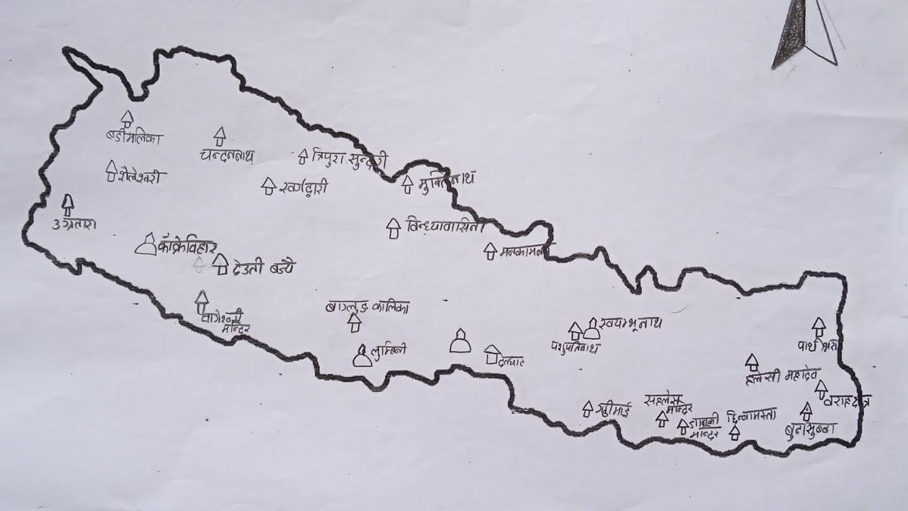 map of Nepal with famous river, temple ,lake district|for class 10 and school students