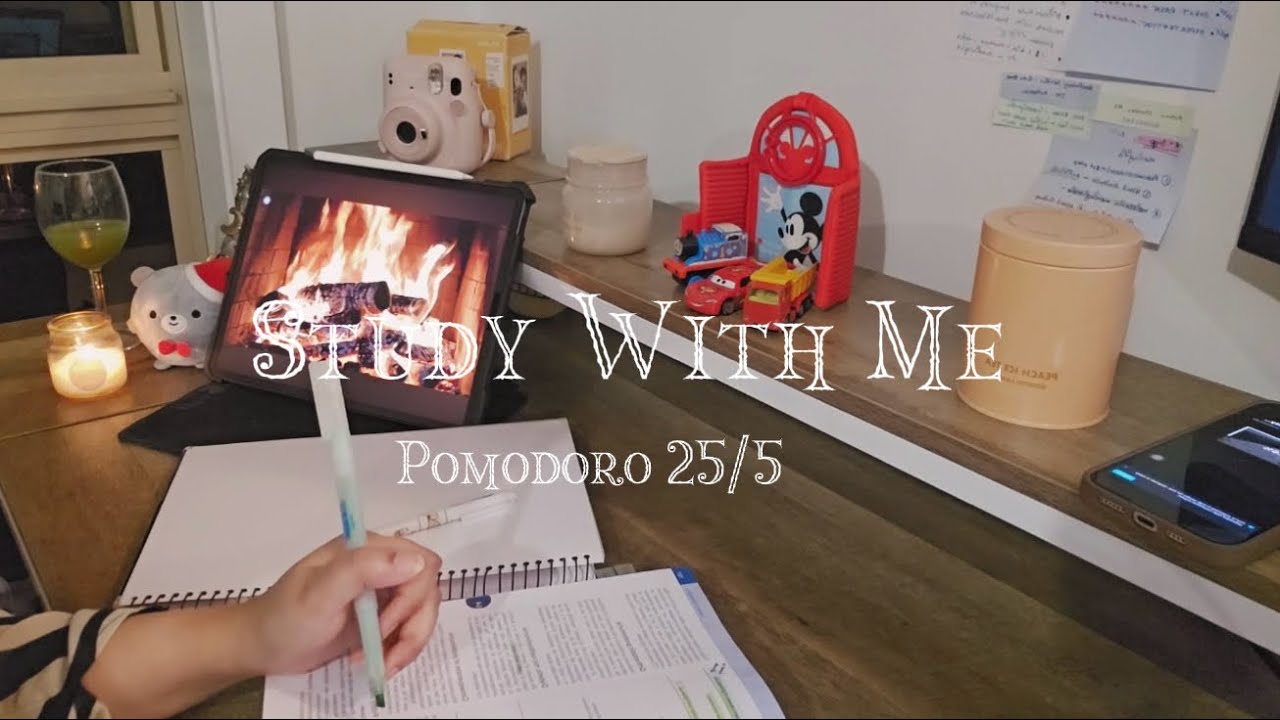 ✨1-Hour Study With Me | Pomodoro 25-5 | Burning wood ambience 