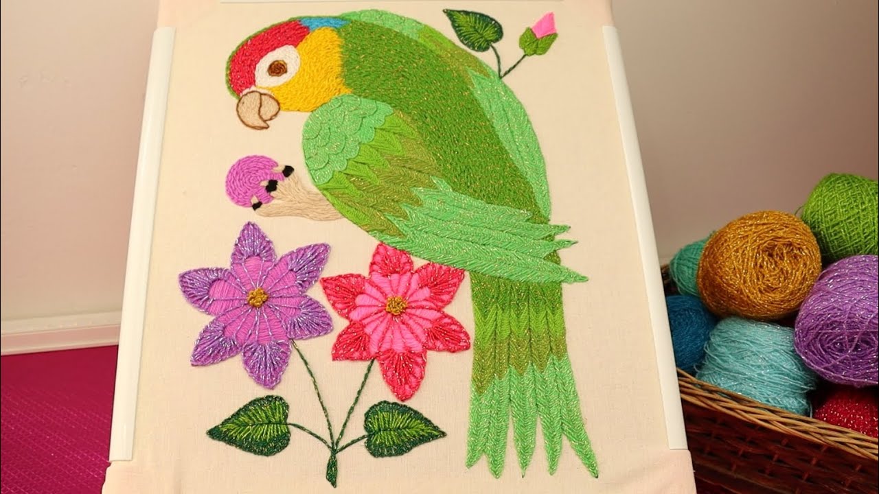 🧵 &iexcl;Haz Volar Tu Creatividad! 🦜 Aprende a Bordar un Cotorro con Detalles Incre&iacute;bles🌿F&aacute;cil🌼🌸