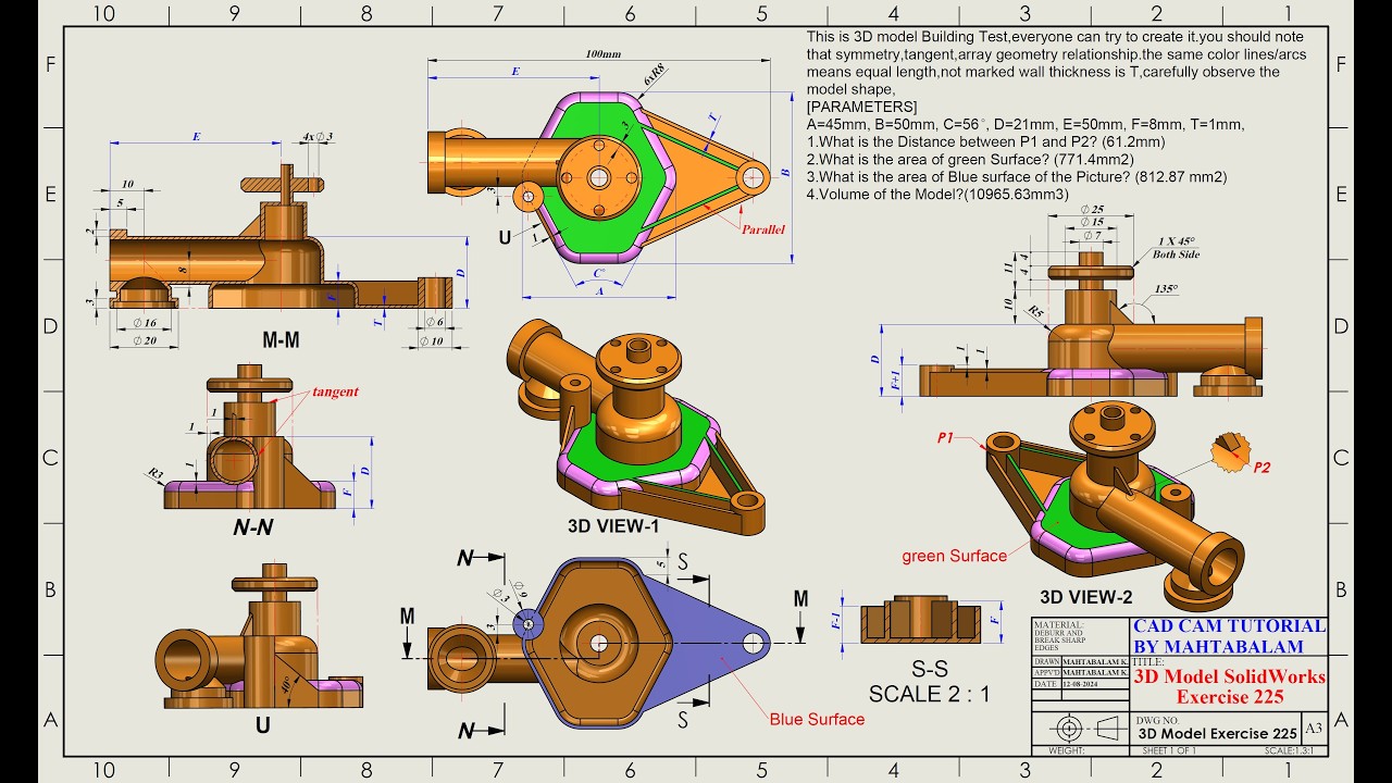SolidWorks Tutorial for Beginners Exercise 225-3D Modelling in SolidWorks