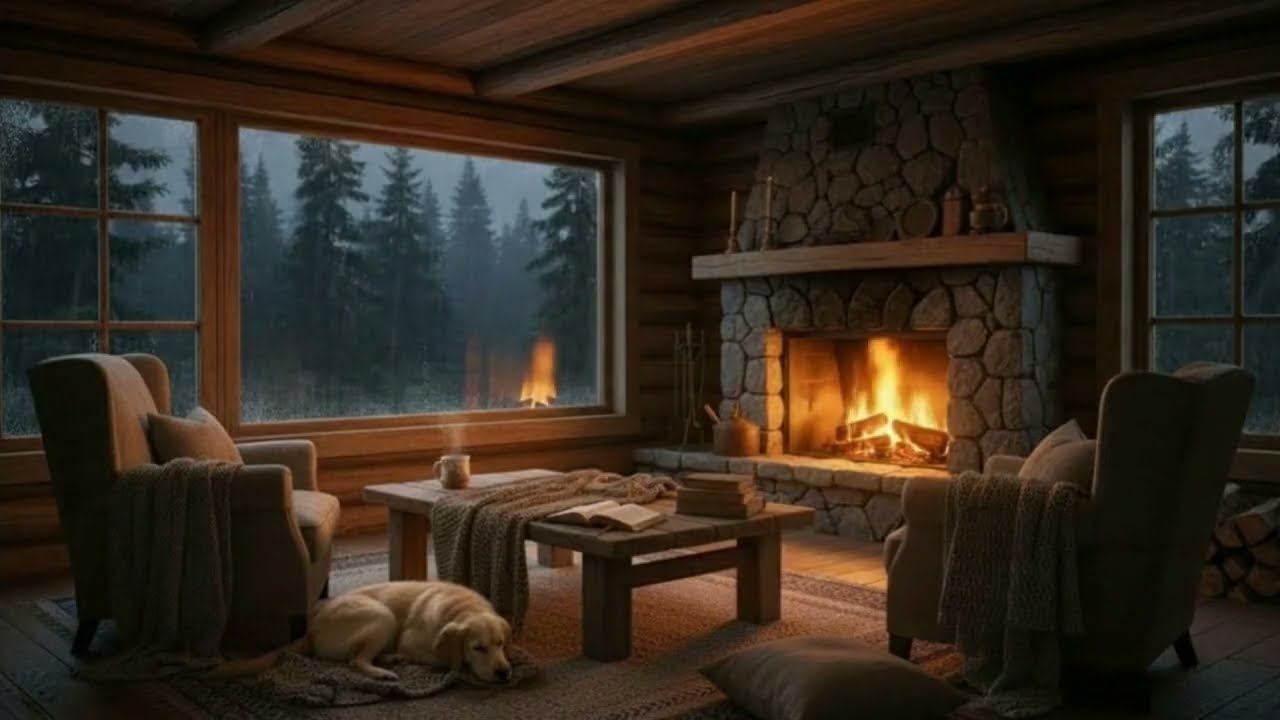 🌲🔥🌧️ Rainy Cabin Study & Sleep Ambience for Calm Nights 📖💤